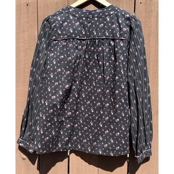 Sezane Women Size 42/US 10 Milou Shirt Maxi Floral Patchwork Black Blouse - Picture 5 of 12